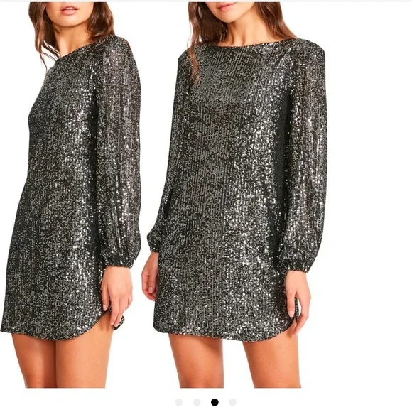 bb dakota steve madden sequin dress BB DAKOTA BY STEVE MADDEN Marquis Sequin Long Sleeve Dress Size S NWOT
